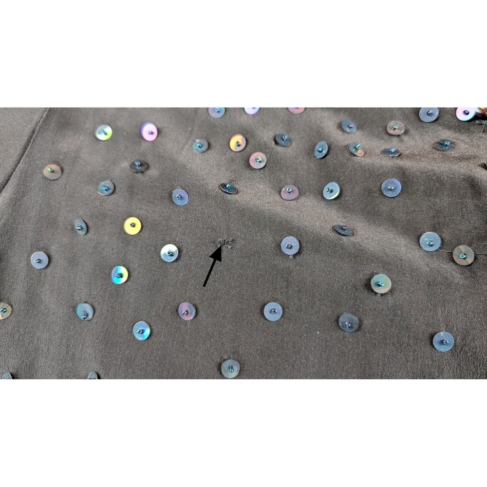Diane Gilman Silk Sequin Blouse Black Iridescent Button Down Long Sleeve Large - Picture 3 of 8